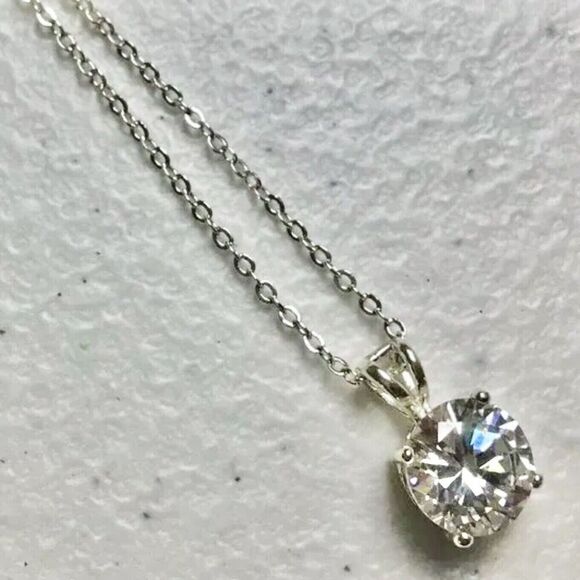 Silver Tone Clavicle Necklace Rhinestone Crystal Charm Dainty Cable Chain - Picture 1 of 9